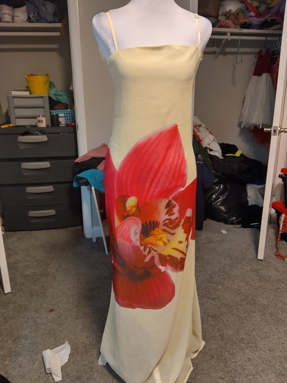 Peppermayo Pale Yellow Slip Dress with Red Floral Motif - Picture 4 of 8